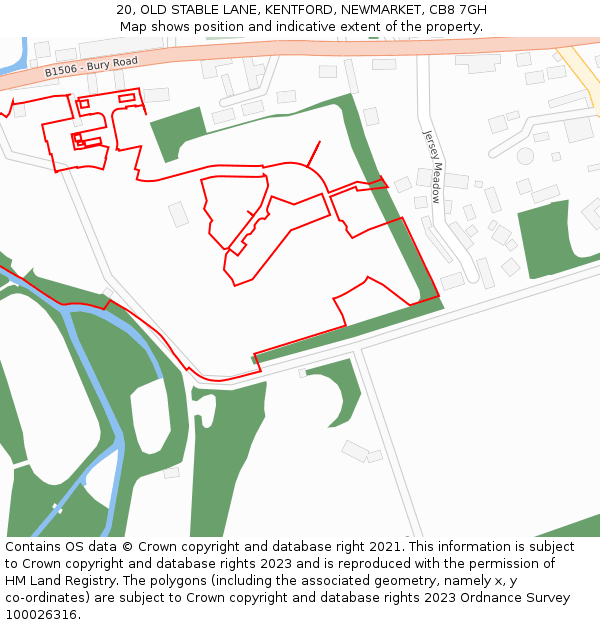 20, OLD STABLE LANE, KENTFORD, NEWMARKET, CB8 7GH: Location map and indicative extent of plot