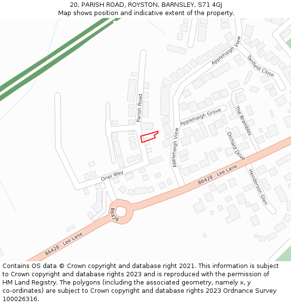 20, PARISH ROAD, ROYSTON, BARNSLEY, S71 4GJ: Location map and indicative extent of plot