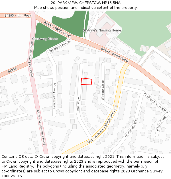 20, PARK VIEW, CHEPSTOW, NP16 5NA: Location map and indicative extent of plot