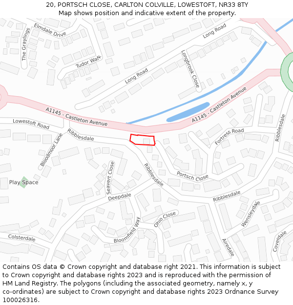 20, PORTSCH CLOSE, CARLTON COLVILLE, LOWESTOFT, NR33 8TY: Location map and indicative extent of plot