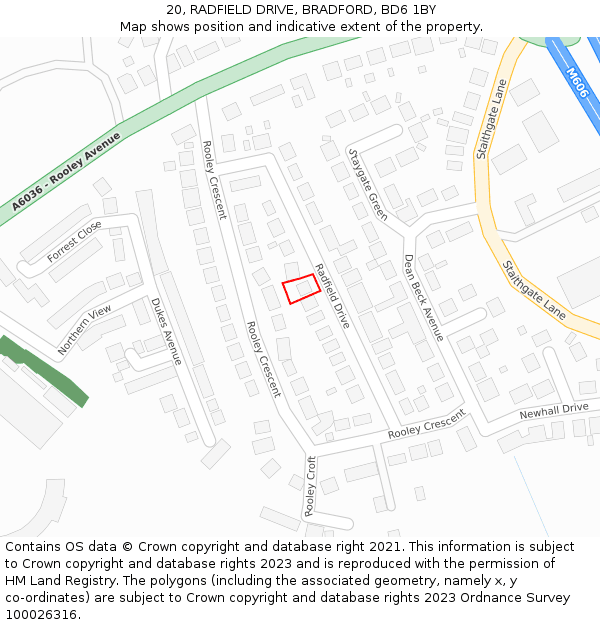 20, RADFIELD DRIVE, BRADFORD, BD6 1BY: Location map and indicative extent of plot