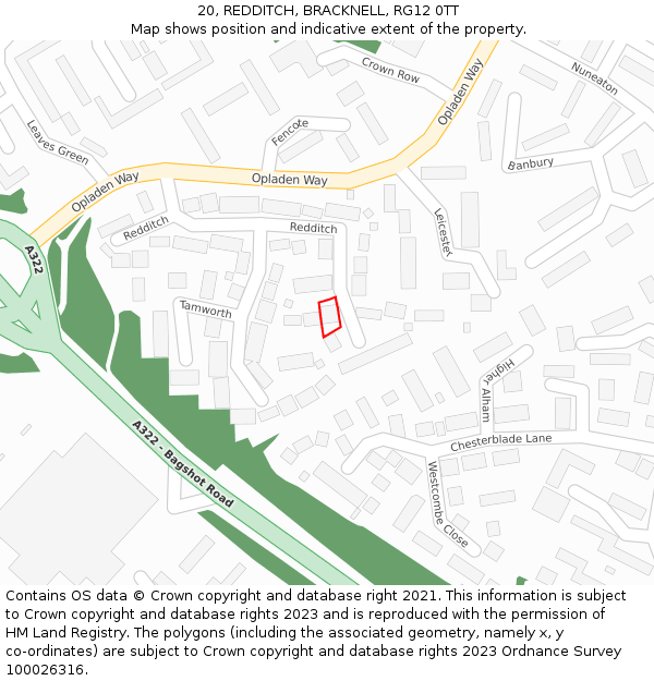 20, REDDITCH, BRACKNELL, RG12 0TT: Location map and indicative extent of plot