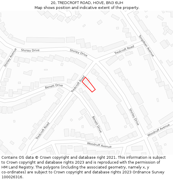 20, TREDCROFT ROAD, HOVE, BN3 6UH: Location map and indicative extent of plot