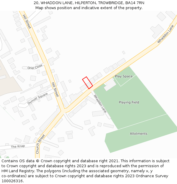 20, WHADDON LANE, HILPERTON, TROWBRIDGE, BA14 7RN: Location map and indicative extent of plot