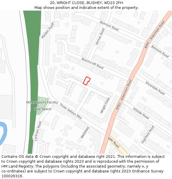 20, WRIGHT CLOSE, BUSHEY, WD23 2FH: Location map and indicative extent of plot