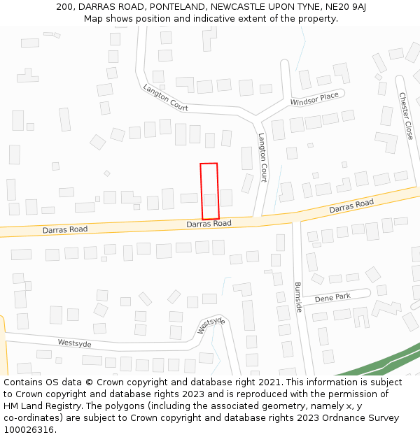 200, DARRAS ROAD, PONTELAND, NEWCASTLE UPON TYNE, NE20 9AJ: Location map and indicative extent of plot