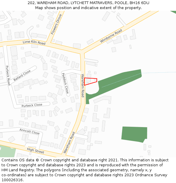 202, WAREHAM ROAD, LYTCHETT MATRAVERS, POOLE, BH16 6DU: Location map and indicative extent of plot