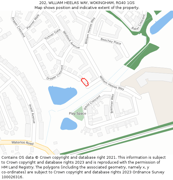 202, WILLIAM HEELAS WAY, WOKINGHAM, RG40 1GS: Location map and indicative extent of plot