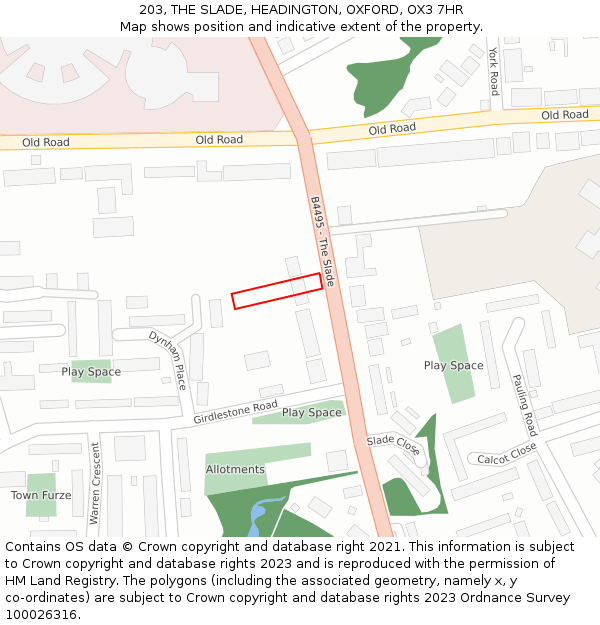 203, THE SLADE, HEADINGTON, OXFORD, OX3 7HR: Location map and indicative extent of plot