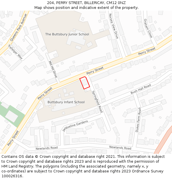 204, PERRY STREET, BILLERICAY, CM12 0NZ: Location map and indicative extent of plot