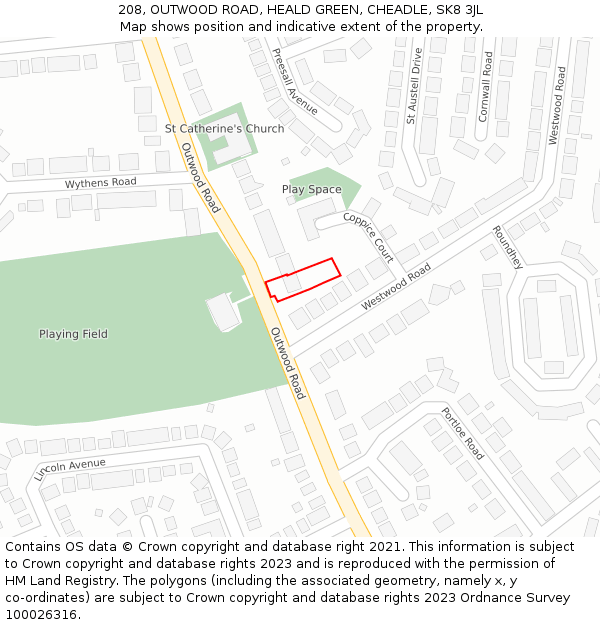 208, OUTWOOD ROAD, HEALD GREEN, CHEADLE, SK8 3JL: Location map and indicative extent of plot