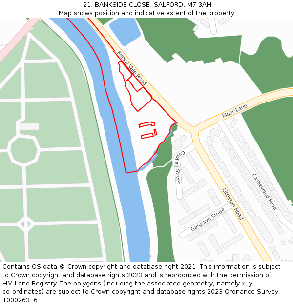 21, BANKSIDE CLOSE, SALFORD, M7 3AH: Location map and indicative extent of plot