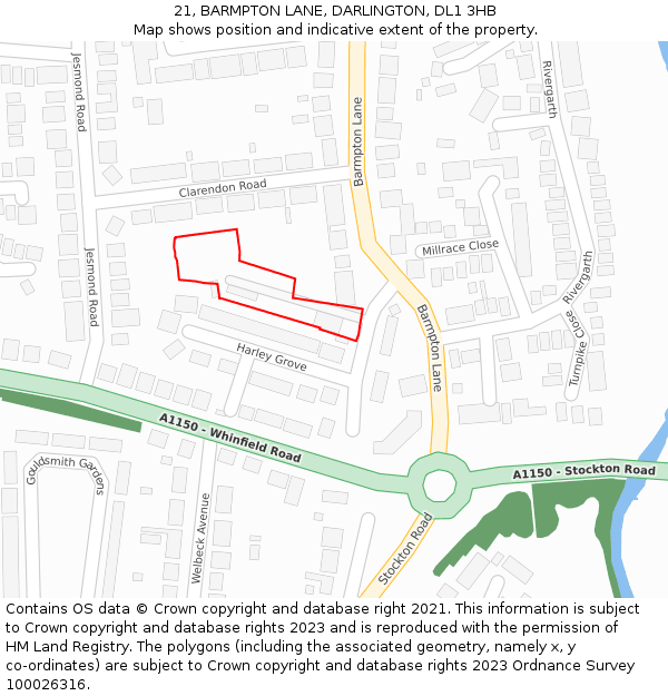 21, BARMPTON LANE, DARLINGTON, DL1 3HB: Location map and indicative extent of plot