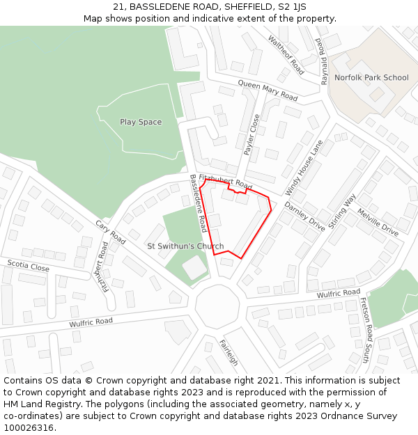 21, BASSLEDENE ROAD, SHEFFIELD, S2 1JS: Location map and indicative extent of plot