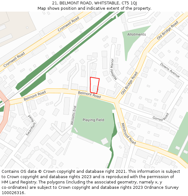 21, BELMONT ROAD, WHITSTABLE, CT5 1QJ: Location map and indicative extent of plot