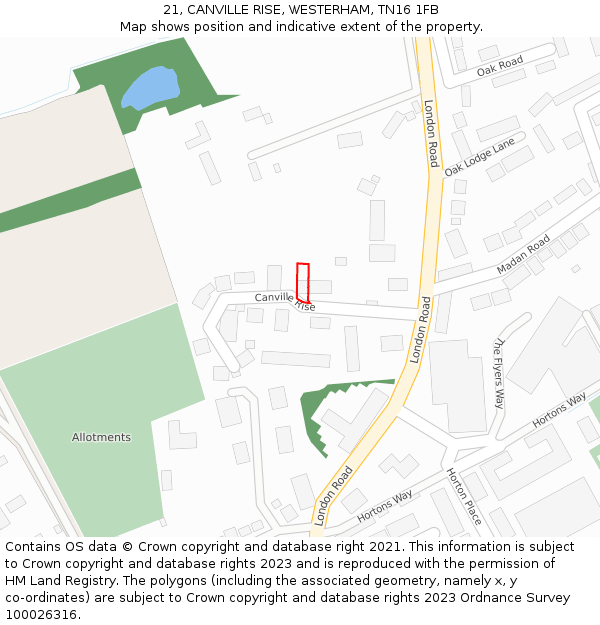 21, CANVILLE RISE, WESTERHAM, TN16 1FB: Location map and indicative extent of plot