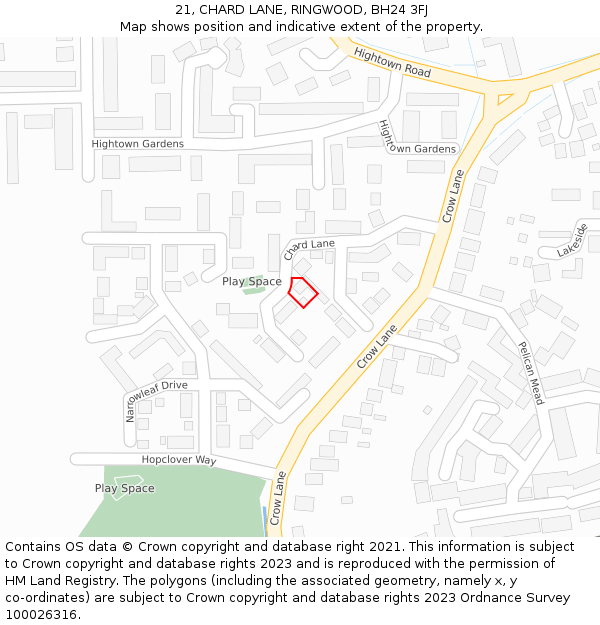 21, CHARD LANE, RINGWOOD, BH24 3FJ: Location map and indicative extent of plot