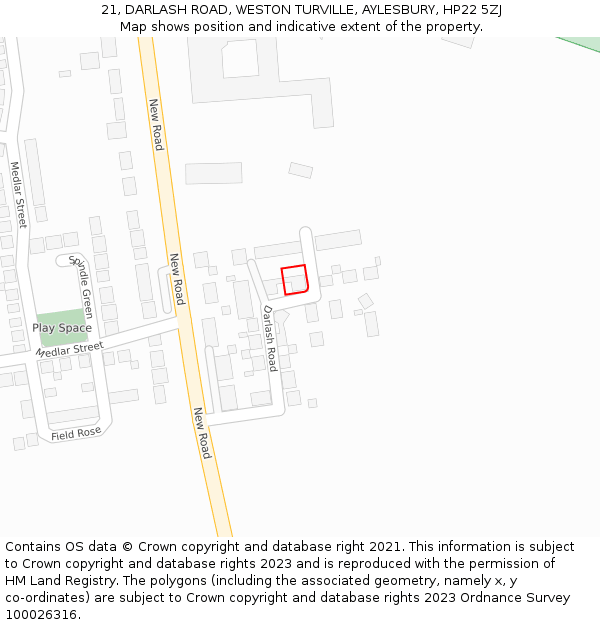 21, DARLASH ROAD, WESTON TURVILLE, AYLESBURY, HP22 5ZJ: Location map and indicative extent of plot