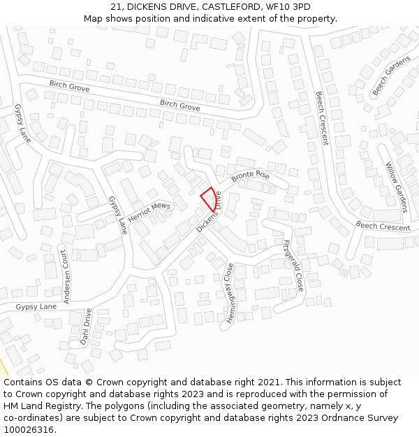 21, DICKENS DRIVE, CASTLEFORD, WF10 3PD: Location map and indicative extent of plot