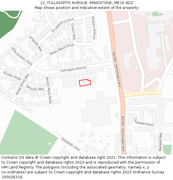 21, FULLINGPITS AVENUE, MAIDSTONE, ME16 9DZ: Location map and indicative extent of plot