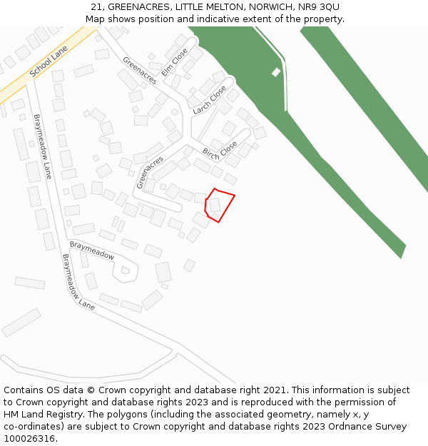 21, GREENACRES, LITTLE MELTON, NORWICH, NR9 3QU: Location map and indicative extent of plot