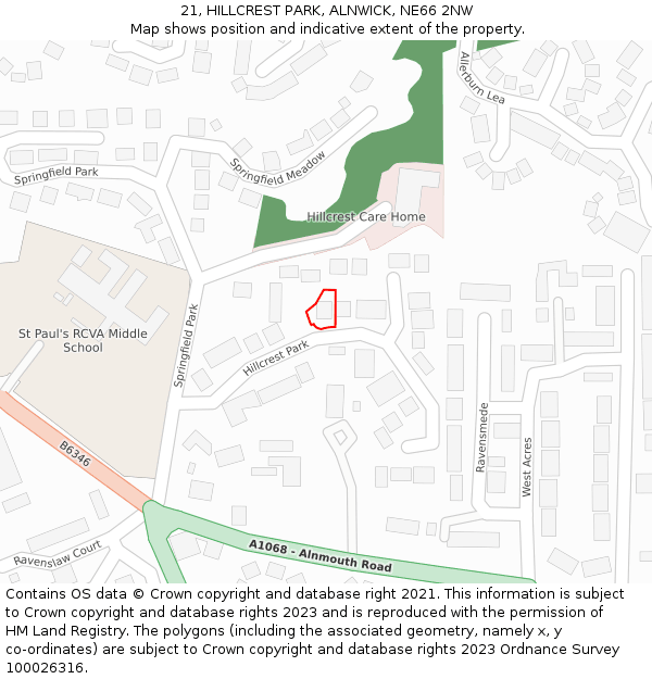 21, HILLCREST PARK, ALNWICK, NE66 2NW: Location map and indicative extent of plot