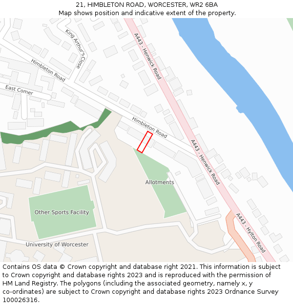 21, HIMBLETON ROAD, WORCESTER, WR2 6BA: Location map and indicative extent of plot