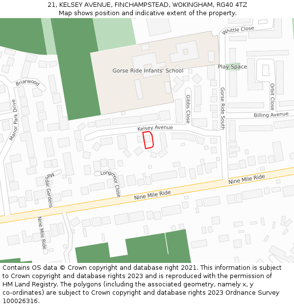 21, KELSEY AVENUE, FINCHAMPSTEAD, WOKINGHAM, RG40 4TZ: Location map and indicative extent of plot