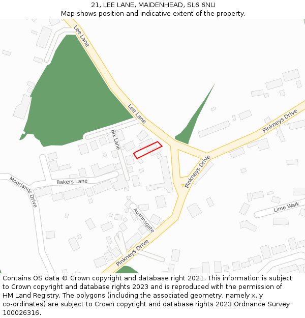 21, LEE LANE, MAIDENHEAD, SL6 6NU: Location map and indicative extent of plot