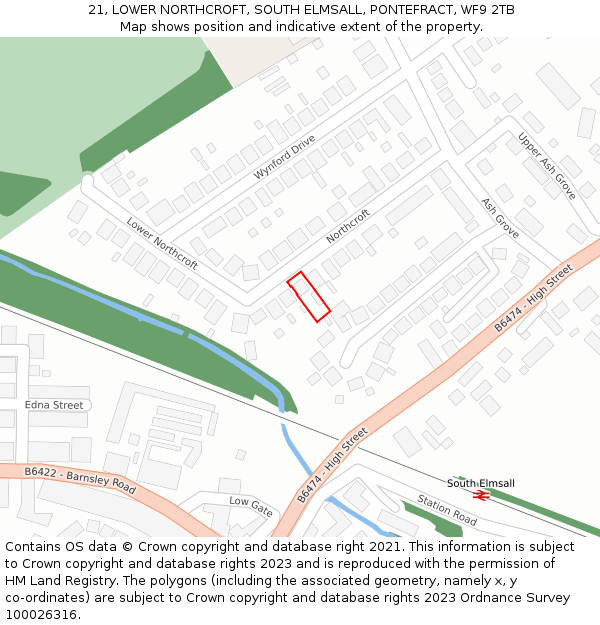 21, LOWER NORTHCROFT, SOUTH ELMSALL, PONTEFRACT, WF9 2TB: Location map and indicative extent of plot