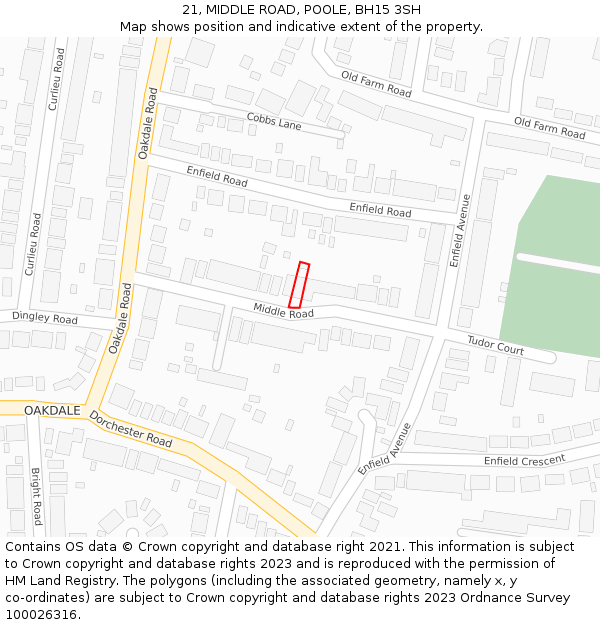 21, MIDDLE ROAD, POOLE, BH15 3SH: Location map and indicative extent of plot