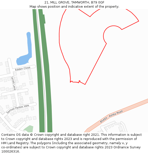 21, MILL GROVE, TAMWORTH, B79 0GF: Location map and indicative extent of plot