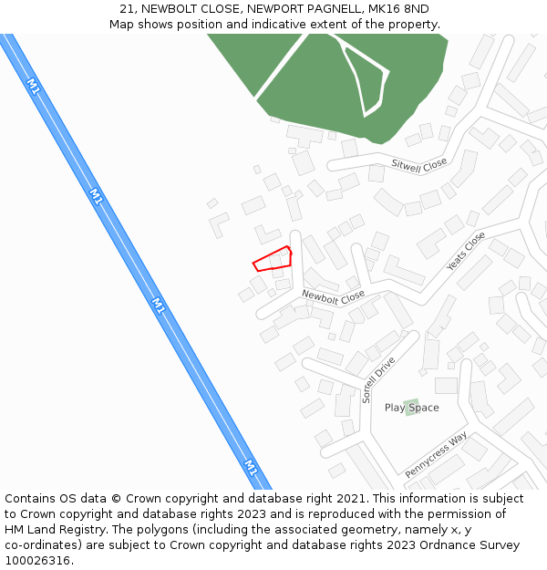 21, NEWBOLT CLOSE, NEWPORT PAGNELL, MK16 8ND: Location map and indicative extent of plot