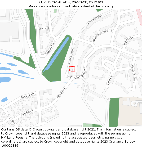 21, OLD CANAL VIEW, WANTAGE, OX12 9GL: Location map and indicative extent of plot