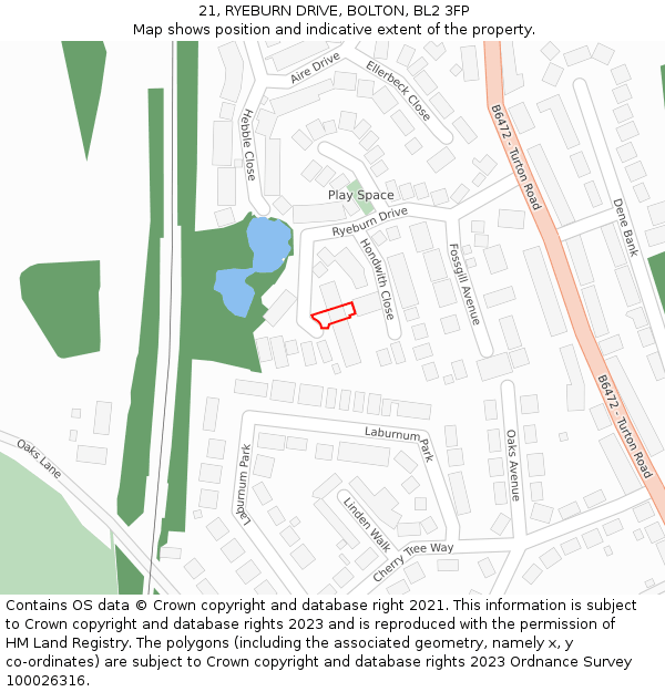 21, RYEBURN DRIVE, BOLTON, BL2 3FP: Location map and indicative extent of plot