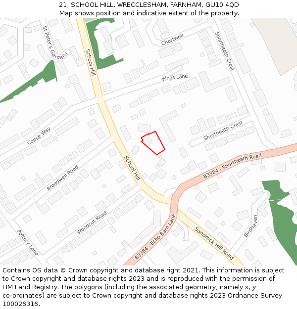 21, SCHOOL HILL, WRECCLESHAM, FARNHAM, GU10 4QD: Location map and indicative extent of plot