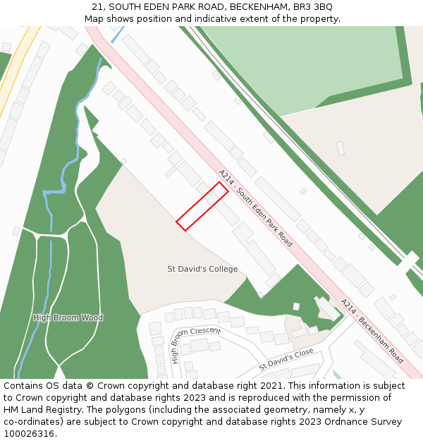 21, SOUTH EDEN PARK ROAD, BECKENHAM, BR3 3BQ: Location map and indicative extent of plot