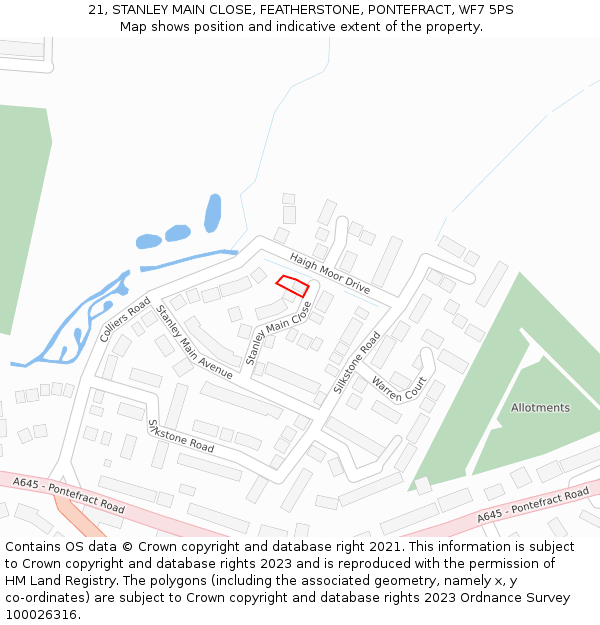 21, STANLEY MAIN CLOSE, FEATHERSTONE, PONTEFRACT, WF7 5PS: Location map and indicative extent of plot