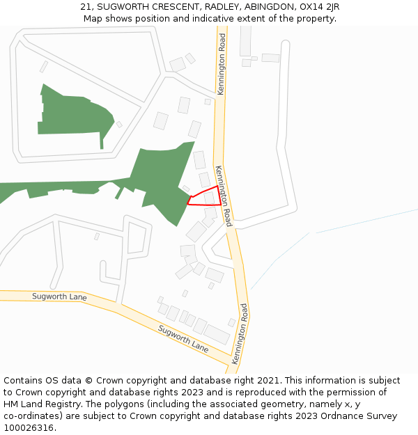 21, SUGWORTH CRESCENT, RADLEY, ABINGDON, OX14 2JR: Location map and indicative extent of plot