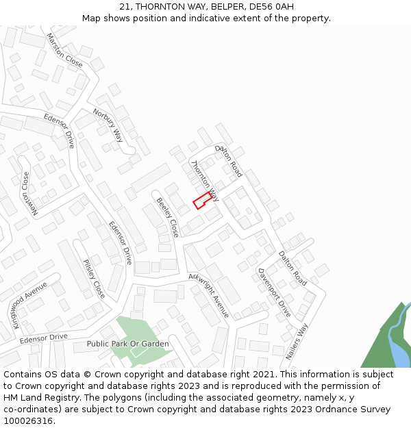 21, THORNTON WAY, BELPER, DE56 0AH: Location map and indicative extent of plot