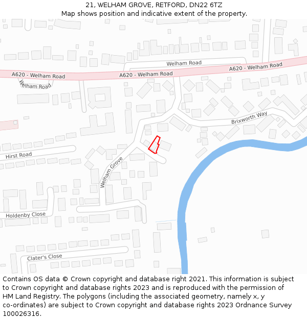 21, WELHAM GROVE, RETFORD, DN22 6TZ: Location map and indicative extent of plot