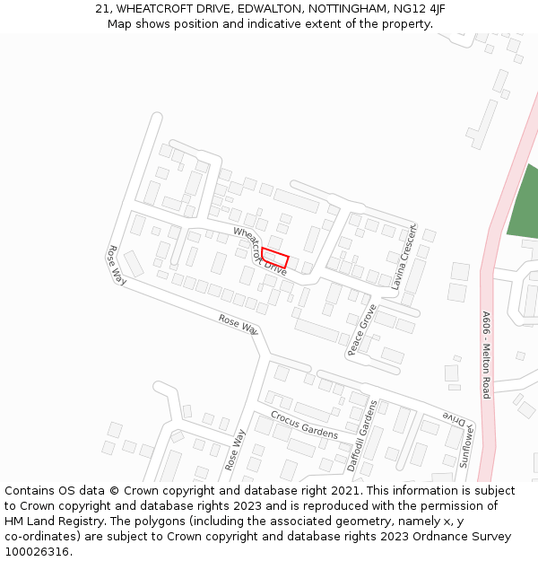 21, WHEATCROFT DRIVE, EDWALTON, NOTTINGHAM, NG12 4JF: Location map and indicative extent of plot