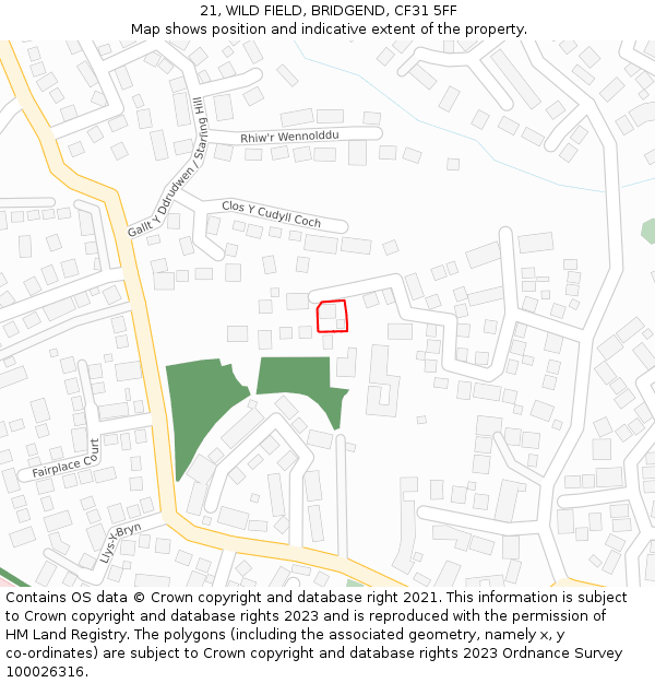 21, WILD FIELD, BRIDGEND, CF31 5FF: Location map and indicative extent of plot