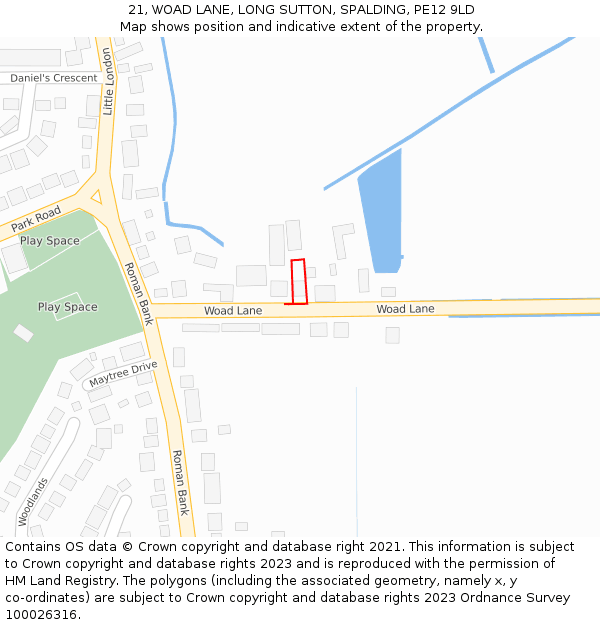 21, WOAD LANE, LONG SUTTON, SPALDING, PE12 9LD: Location map and indicative extent of plot