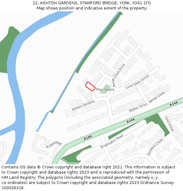 22, ASHTON GARDENS, STAMFORD BRIDGE, YORK, YO41 1FG: Location map and indicative extent of plot