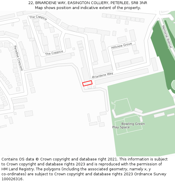 22, BRIARDENE WAY, EASINGTON COLLIERY, PETERLEE, SR8 3NR: Location map and indicative extent of plot