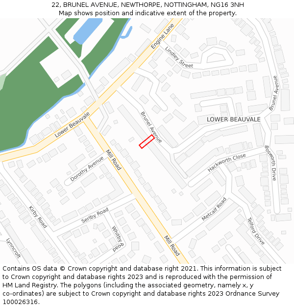 22, BRUNEL AVENUE, NEWTHORPE, NOTTINGHAM, NG16 3NH: Location map and indicative extent of plot