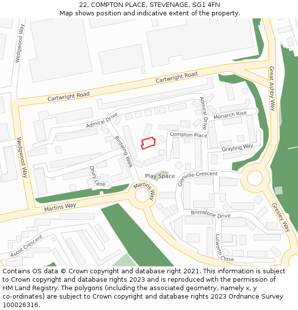 22, COMPTON PLACE, STEVENAGE, SG1 4FN: Location map and indicative extent of plot