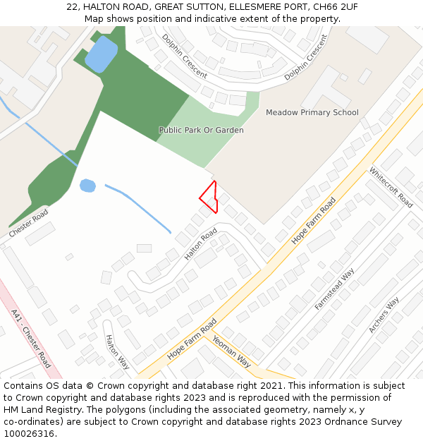 22, HALTON ROAD, GREAT SUTTON, ELLESMERE PORT, CH66 2UF: Location map and indicative extent of plot