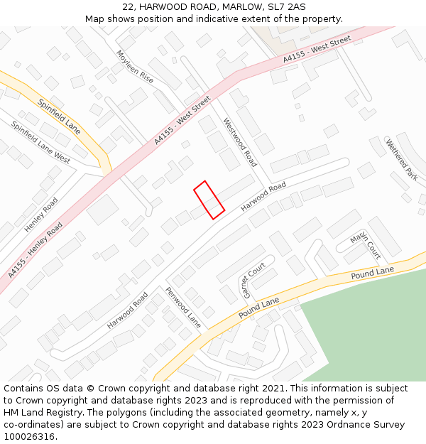 22, HARWOOD ROAD, MARLOW, SL7 2AS: Location map and indicative extent of plot